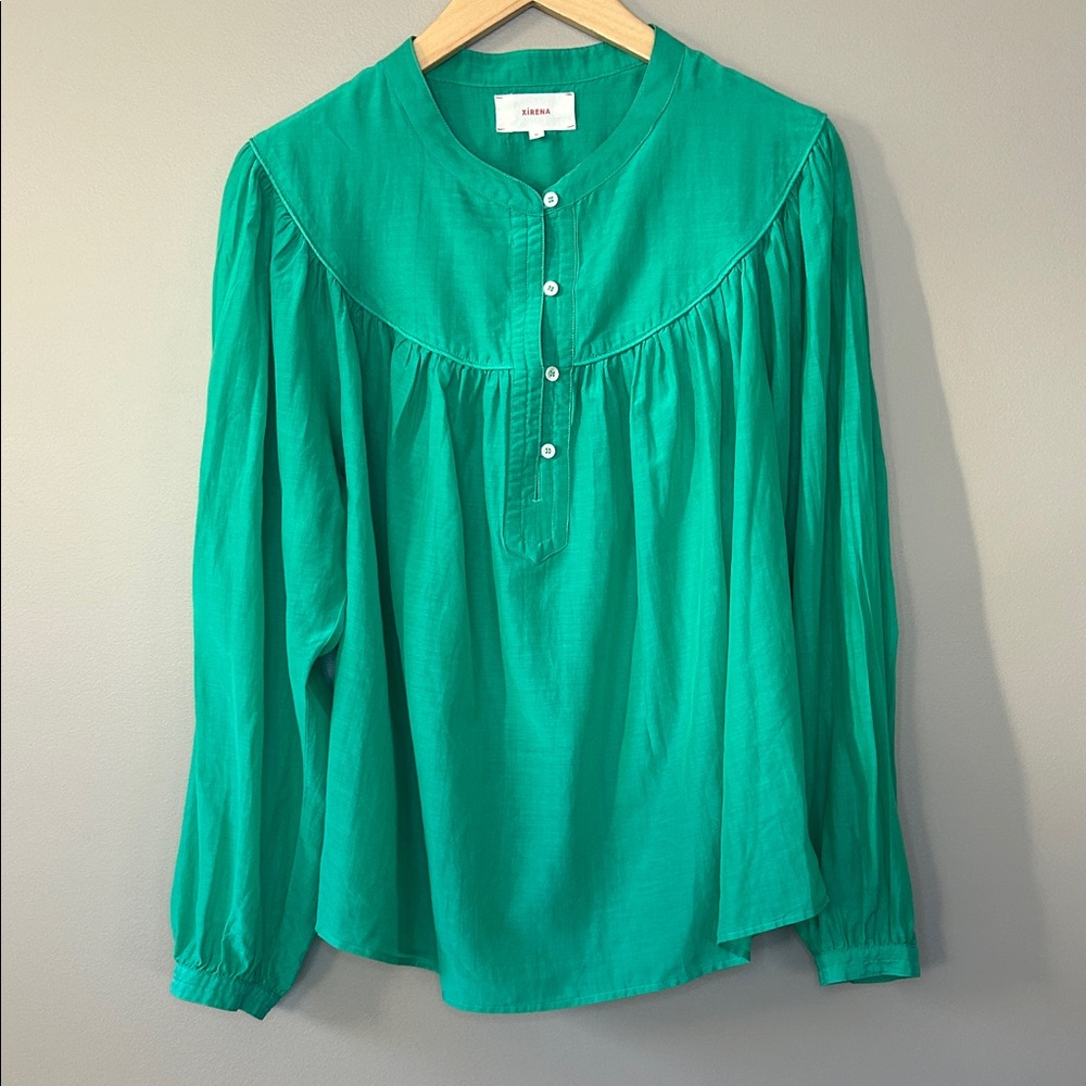 XiRENA Boho Peasant PrairieTop Size Medium Kelly Green